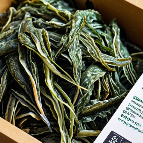 Home 4 A close-up shot of seaweed packaging for seafood, showcasing its natural texture and ocean-inspired color palette. The packaging should appear fresh and eco-friendly, with a focus on highlighting its sustainable qualities and ability to maintain the seafood's freshness.